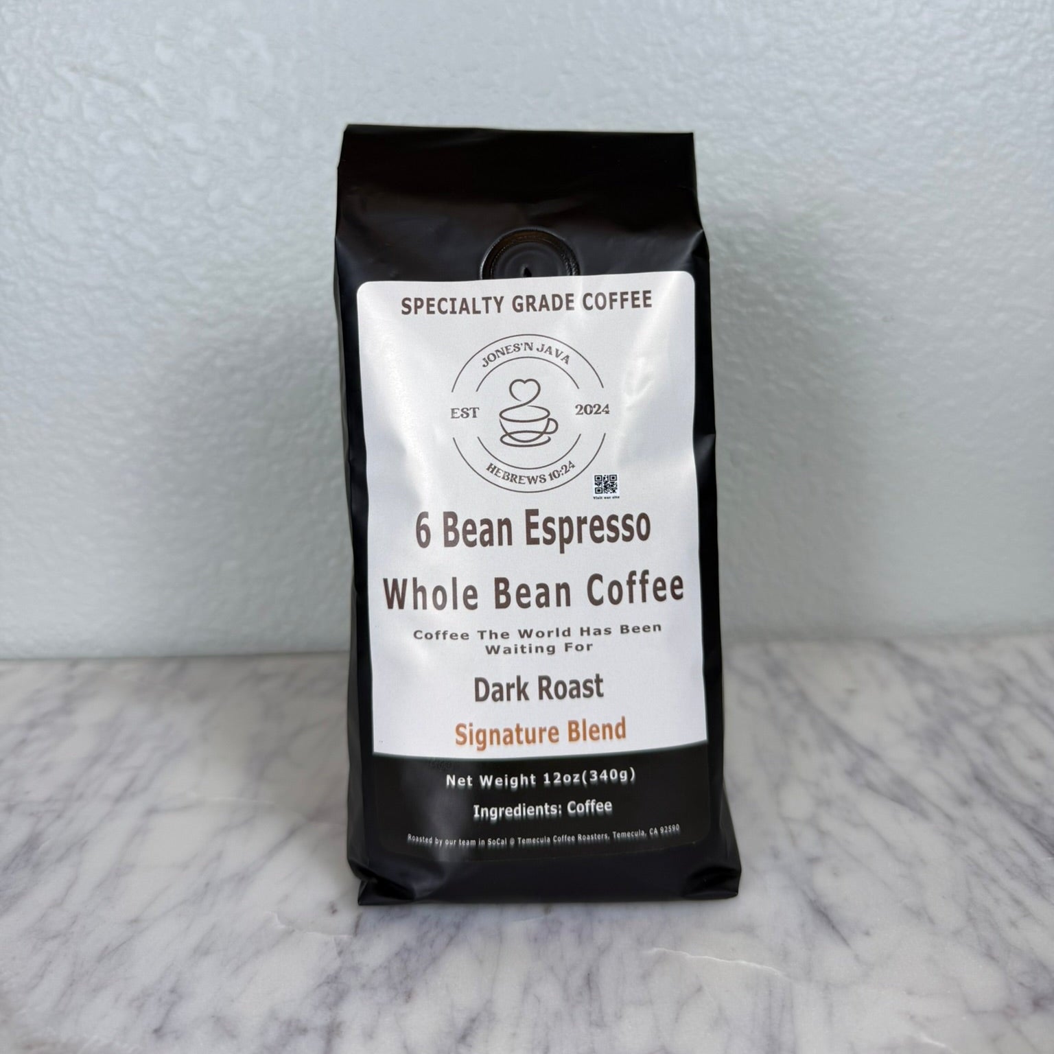6 Bean Espresso whole bean coffee blend from Jones'N Java specialty espresso roast