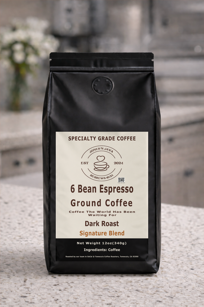 Jones’N Java 6 Bean Espresso dark roast coffee bag 12oz