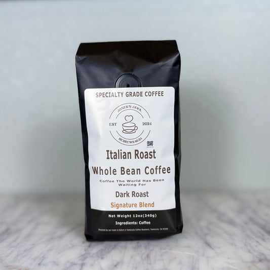 Italian Roast dark roast whole bean coffee from Jones'N Java specialty grade coffee