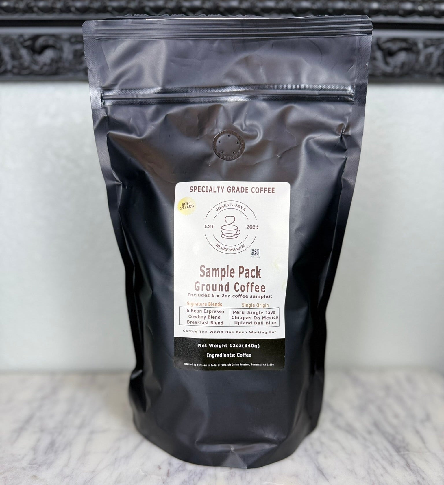 Specialty coffee sample pack from Jones'N Java featuring multiple fresh roasted coffees