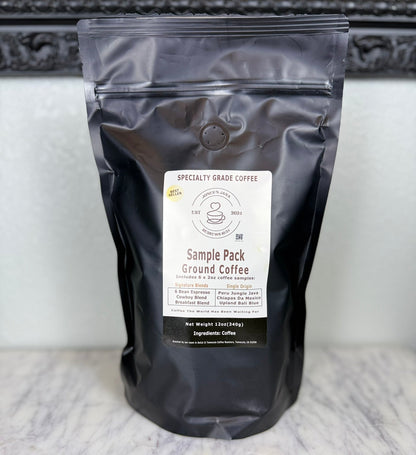 Specialty coffee sample pack from Jones'N Java featuring multiple fresh roasted coffees