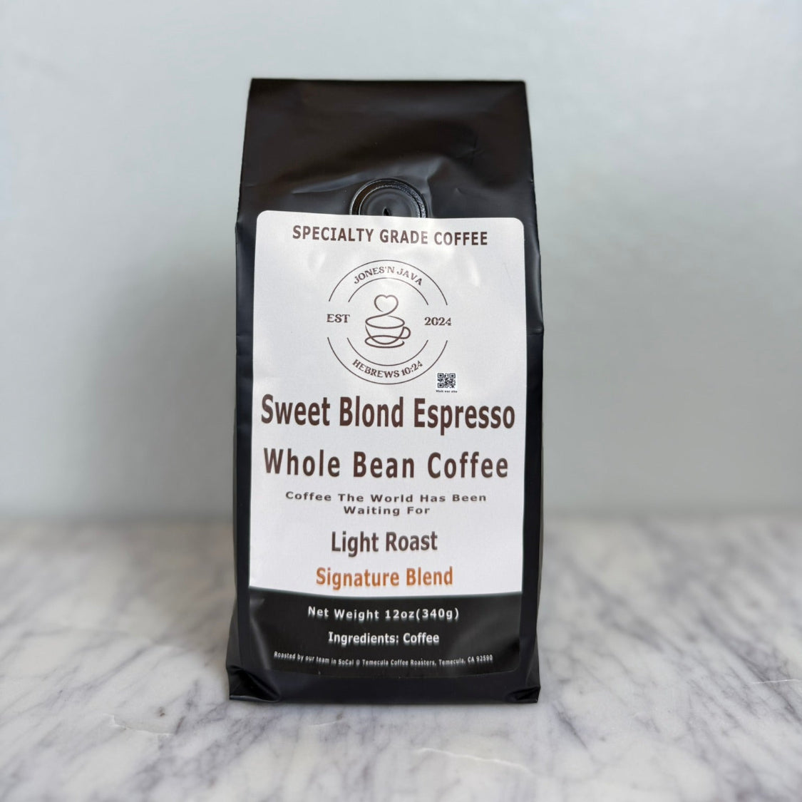 Sweet Blond Espresso light roast whole bean coffee from Jones'N Java signature blend